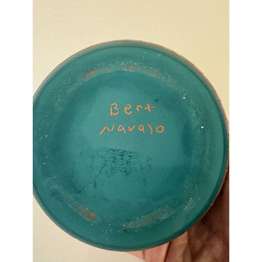 Navajo Native American Vintage Pottery Vase Signed Hand Carved Etched Southwest
